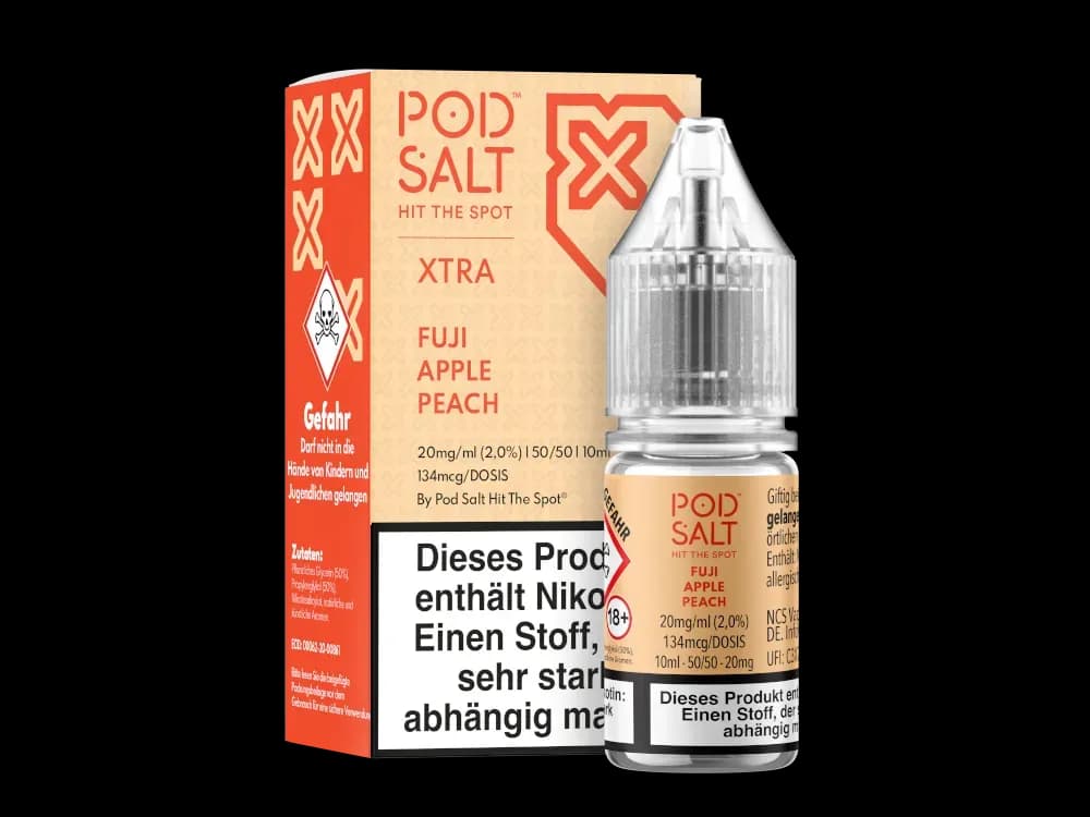 Pod Salt X - Nikotinsalz Liquid  - Fuji Apple Peach (Packung: 1er Packung / Stärke: 20 mg/ml / Geschmack: Fuji Apple Peach) (995,00 EUR / liter)