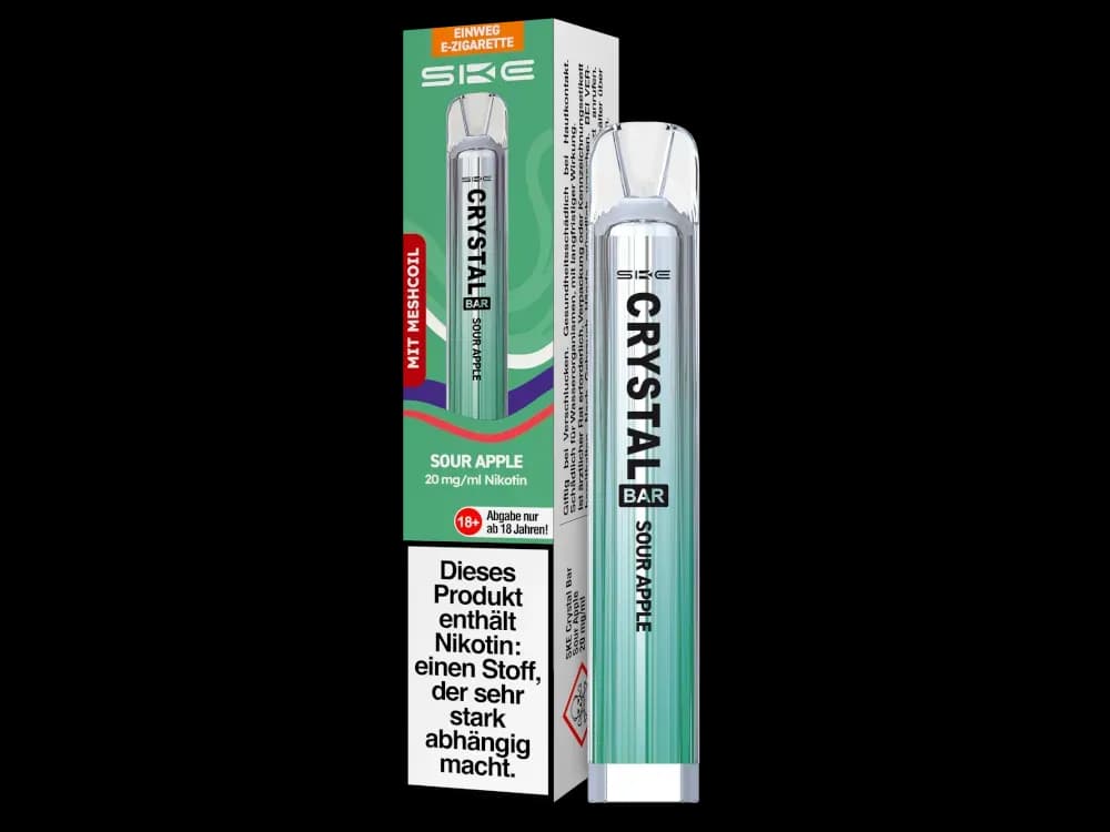 SKE - Crystal Bar Einweg E-Zigarette (Packung: 1er Packung / Stärke: 20 mg/ml / Geschmack: Sour Apple) (4475,00 EUR / liter)