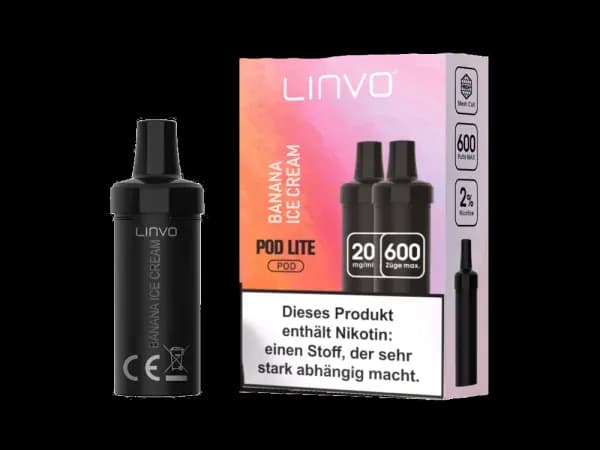Linvo - Pod Lite Cartridge (2 Stück pro Packung) - Banana Ice Cream (Packung: 1er Packung / Stärke: 20 mg/ml / Geschmack: Pink Lemonade) (2487,50...