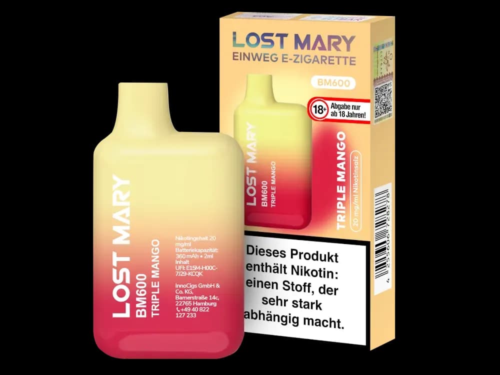 Lost Mary BM600 - Einweg E-Zigarette - 20mg/ml - Blueberry (Packung: 1er Packung / Stärke: 20 mg/ml / Geschmack: Triple Mango) (4475,00 EUR / liter)