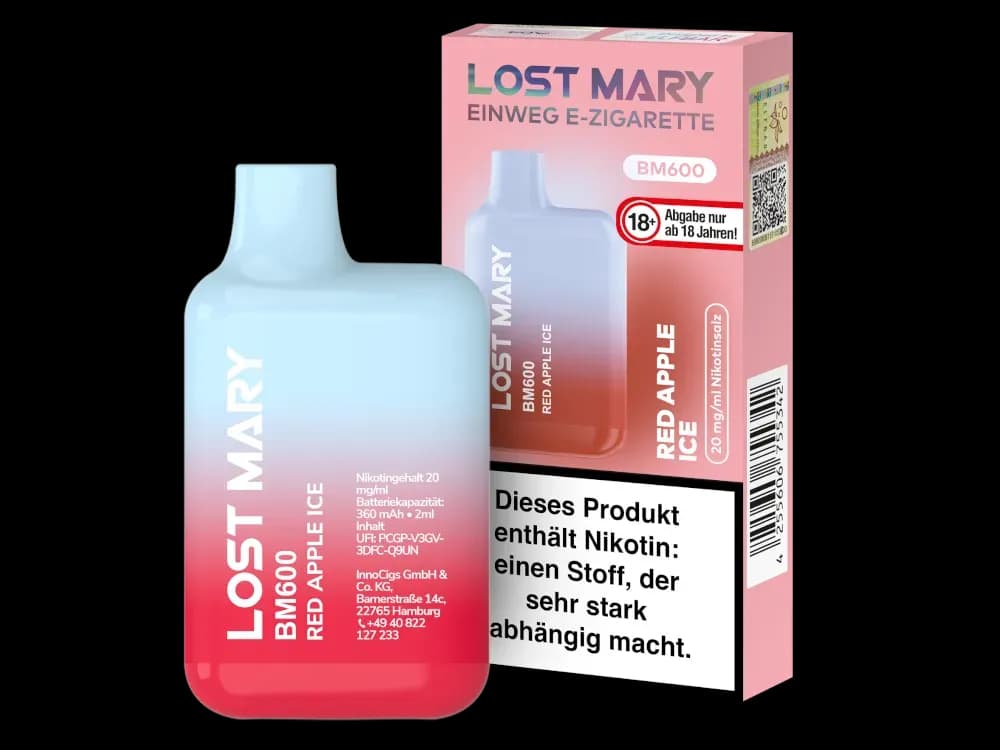 Lost Mary BM600 - Einweg E-Zigarette - 20mg/ml - Blueberry (Packung: 1er Packung / Stärke: 20 mg/ml / Geschmack: Red Apple Ice) (4475,00 EUR / liter)