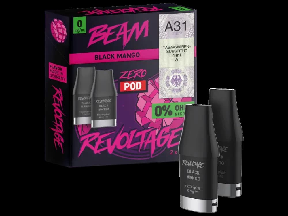 Revoltage - Beam Pod (2 Stück pro Packung) - Aqua Berries (Packung: 1er Packung / Stärke: 0 mg/ml / Geschmack: Black Mango) (2237,50 EUR / liter)