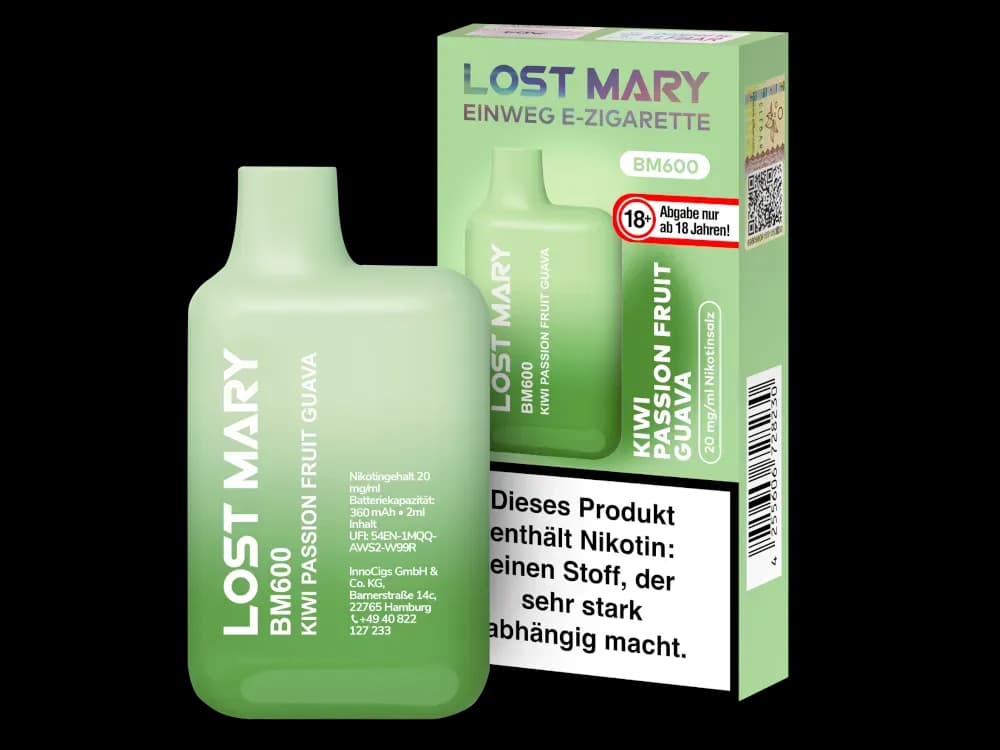 Lost Mary BM600 - Einweg E-Zigarette - 20mg/ml - Blueberry (Packung: 1er Packung / Stärke: 20 mg/ml / Geschmack: Kiwi Passionfruit Guava) (4475,00...