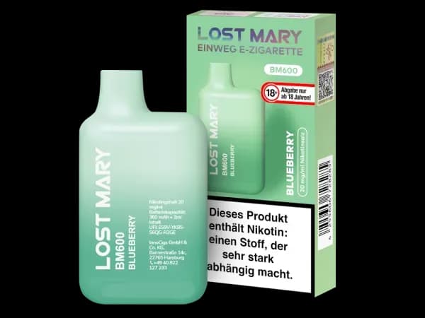 Lost Mary BM600 - Einweg E-Zigarette - 20mg/ml - Blueberry (Packung: 1er Packung / Stärke: 20 mg/ml / Geschmack: Double Apple) (4475,00 EUR / liter)