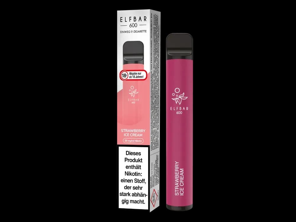 Elfbar 600 Einweg E-Zigarette - Apple Peach (Packung: 1er Packung / Stärke: 20 mg/ml / Geschmack: Strawberry Ice Cream) (4475,00 EUR / liter)