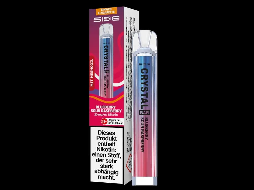 SKE - Crystal Bar Einweg E-Zigarette (Packung: 1er Packung / Stärke: 20 mg/ml / Geschmack: Blueberry Sour Raspberry) (4475,00 EUR / liter)