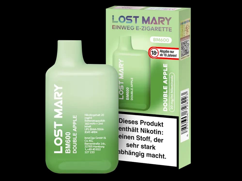 Lost Mary BM600 - Einweg E-Zigarette - 20mg/ml - Blueberry (Packung: 1er Packung / Stärke: 20 mg/ml / Geschmack: Double Apple) (4475,00 EUR / liter)
