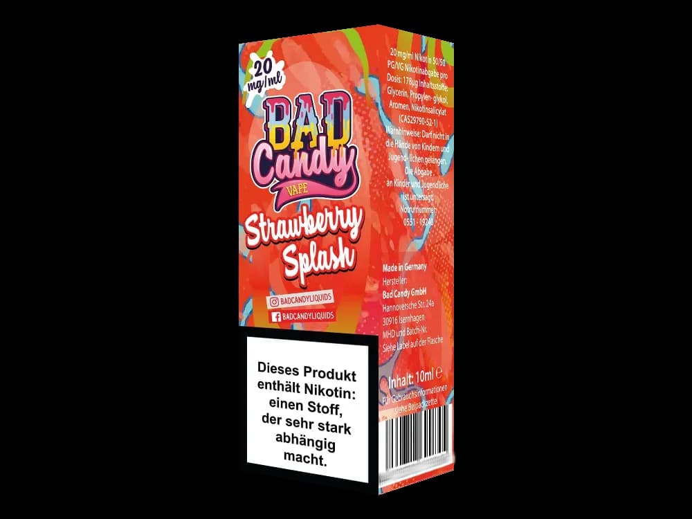 Bad Candy Liquids - Strawberry Splash - Nikotinsalz Liquid 10 mg/ml (Packung: 1er Packung / Stärke: 20 mg/ml) (895,00 EUR / liter)