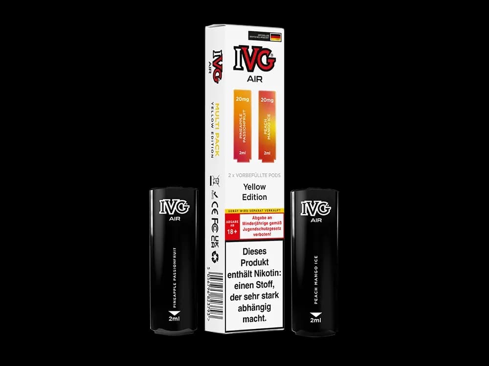 IVG AIR Pod Multi Flavour Edition (2 Stück pro Packung) - Blue Raspberry Edition (Packung: 1er Packung / Stärke: 20 mg/ml / Geschmack: Yellow...