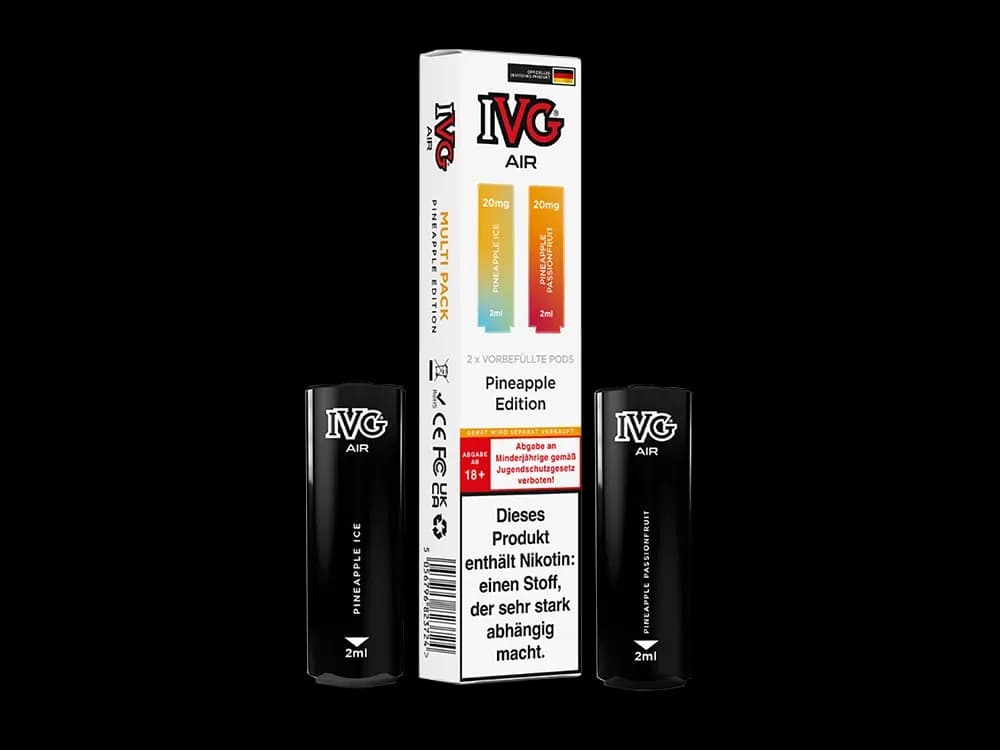 IVG AIR Pod Multi Flavour Edition (2 Stück pro Packung) - Blue Raspberry Edition (Packung: 1er Packung / Stärke: 20 mg/ml / Geschmack: Pineapple...