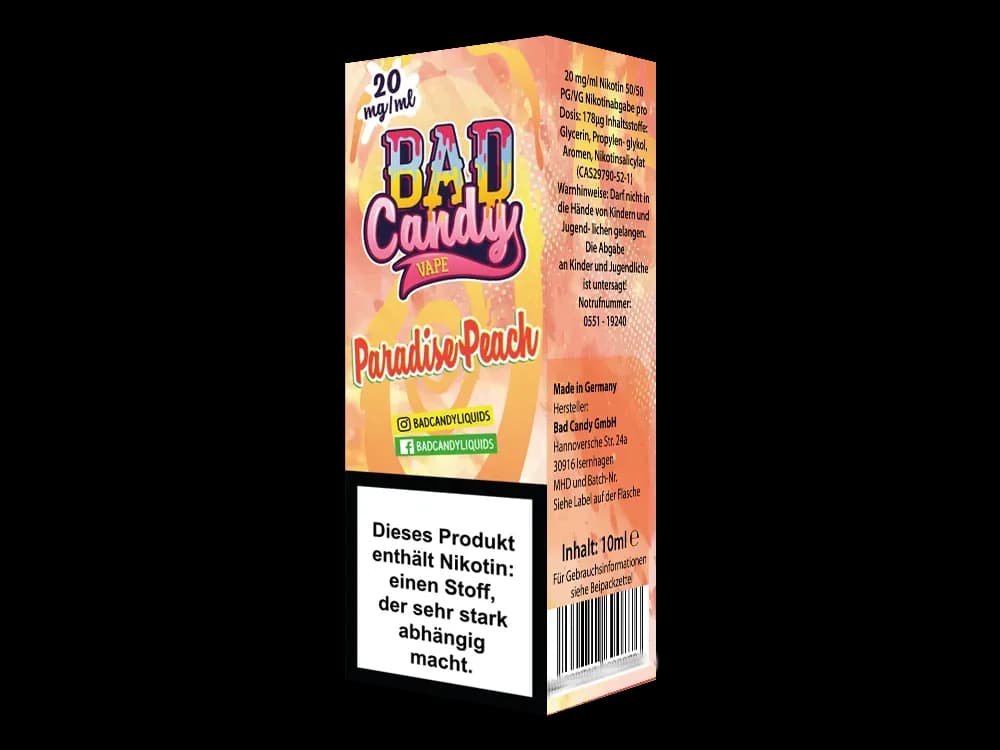 Bad Candy Liquids - Paradise Peach - Nikotinsalz Liquid  (Packung: 1er Packung / Stärke: 20 mg/ml) (895,00 EUR / liter)