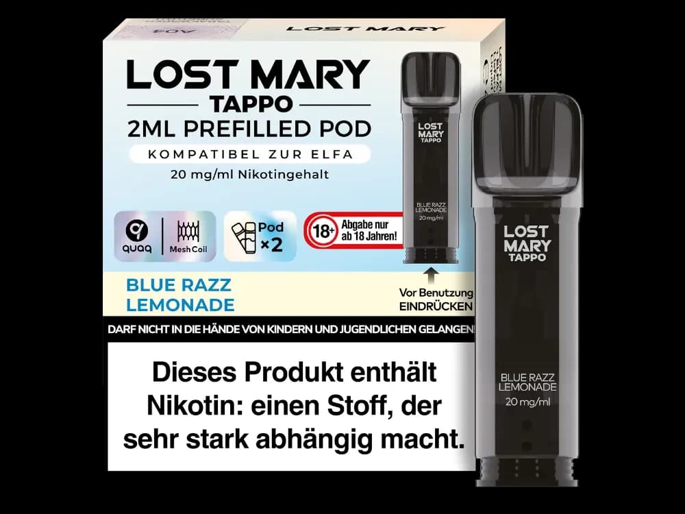 Lost Mary - Tappo Pod (2 Stück pro Packung) - Blue Razz Lemonade (Packung: 1er Packung / Stärke: 20 mg/ml / Geschmack: Blue Razz Lemonade) (2987,50...