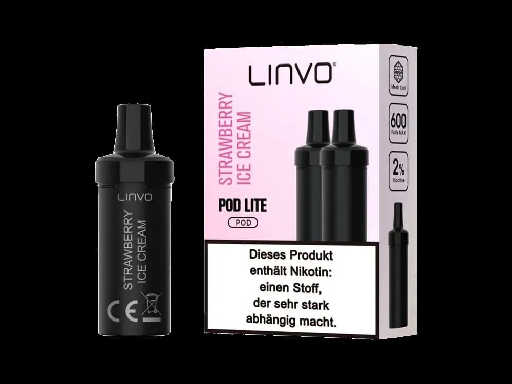 Linvo - Pod Lite Cartridge (2 Stück pro Packung) - Banana Ice Cream (Packung: 1er Packung / Stärke: 20 mg/ml / Geschmack: Strawberry Ice Cream)...