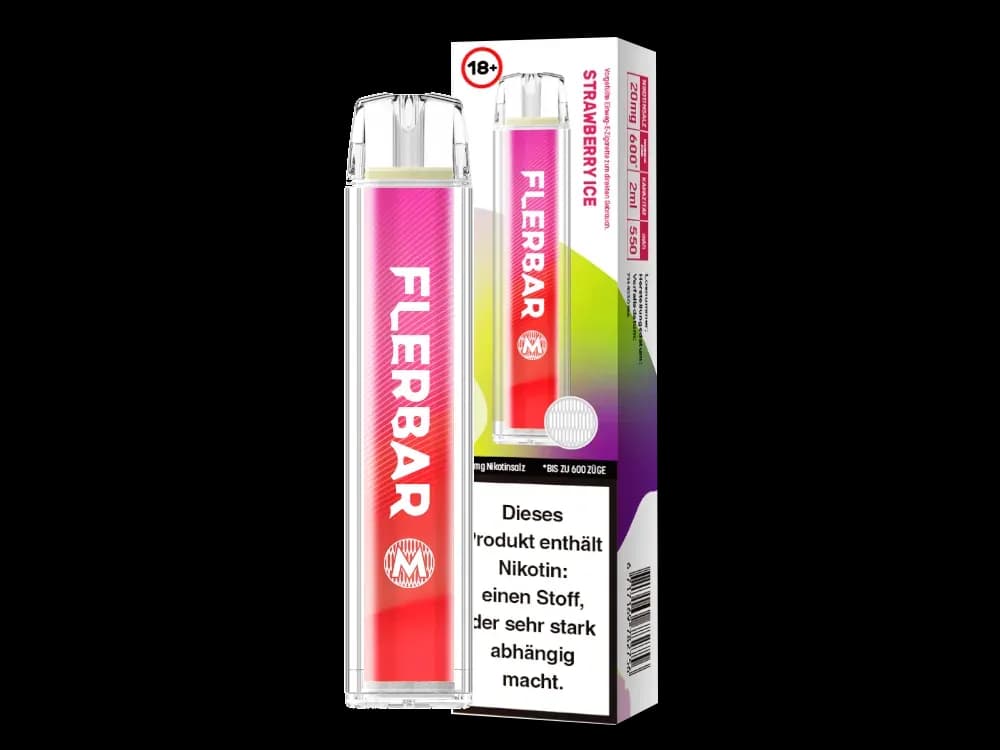 Flerbar - M Einweg E-Zigarette - Alberry (Packung: 1er Packung / Stärke: 20 mg/ml / Geschmack: Strawberry Ice) (4475,00 EUR / liter)