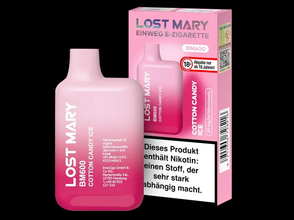 Lost Mary BM600 - Einweg E-Zigarette - 20mg/ml - Blueberry (Packung: 1er Packung / Stärke: 20 mg/ml / Geschmack: Cotton Candy Ice) (4475,00 EUR /...