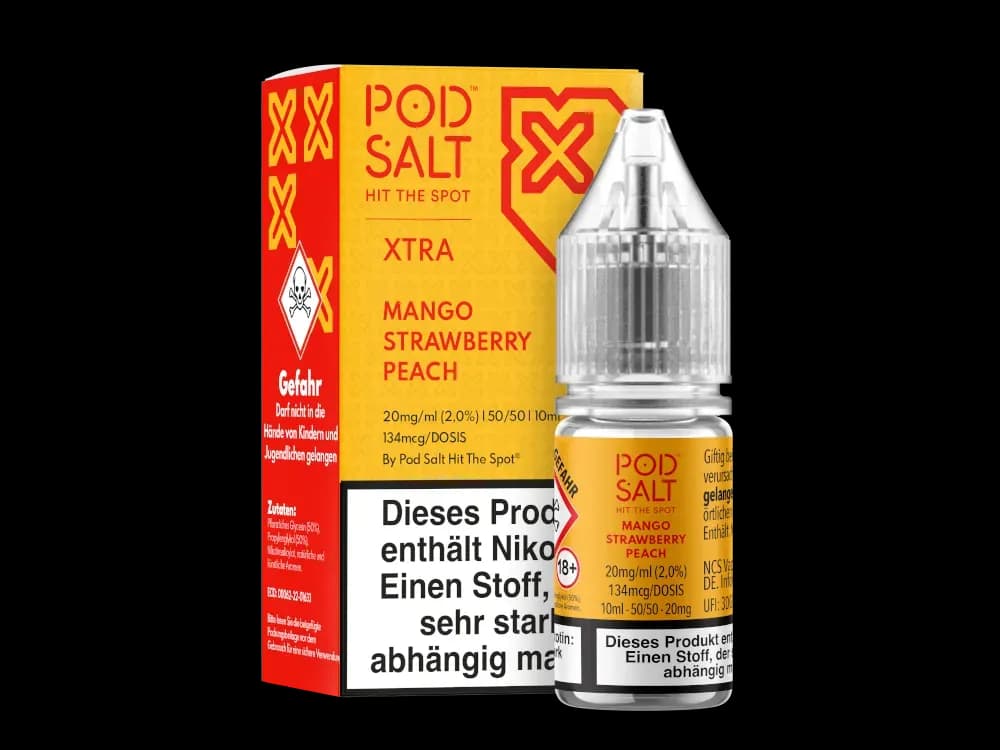 Pod Salt X - Nikotinsalz Liquid - Mango Strawberry Peach (Packung: 1er Packung / Stärke: 20 mg/ml / Geschmack: Mango Strawberry Peach) (995,00 EUR...