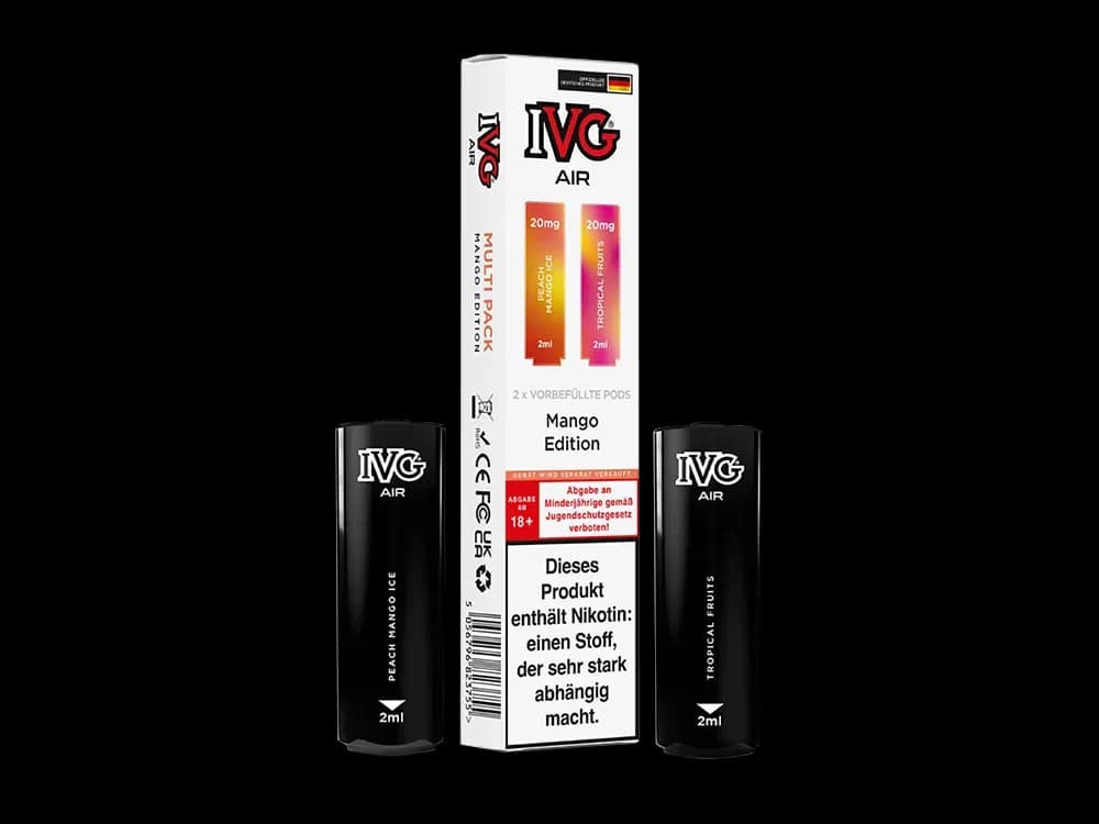 IVG AIR Pod Multi Flavour Edition (2 Stück pro Packung) - Blue Raspberry Edition (Packung: 1er Packung / Stärke: 20 mg/ml / Geschmack: Mango...