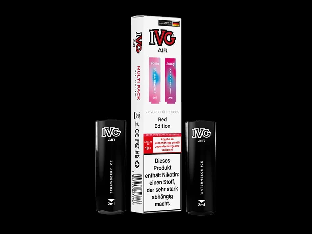 IVG AIR Pod Multi Flavour Edition (2 Stück pro Packung) - Blue Raspberry Edition (Packung: 1er Packung / Stärke: 20 mg/ml / Geschmack: Red Edition)...