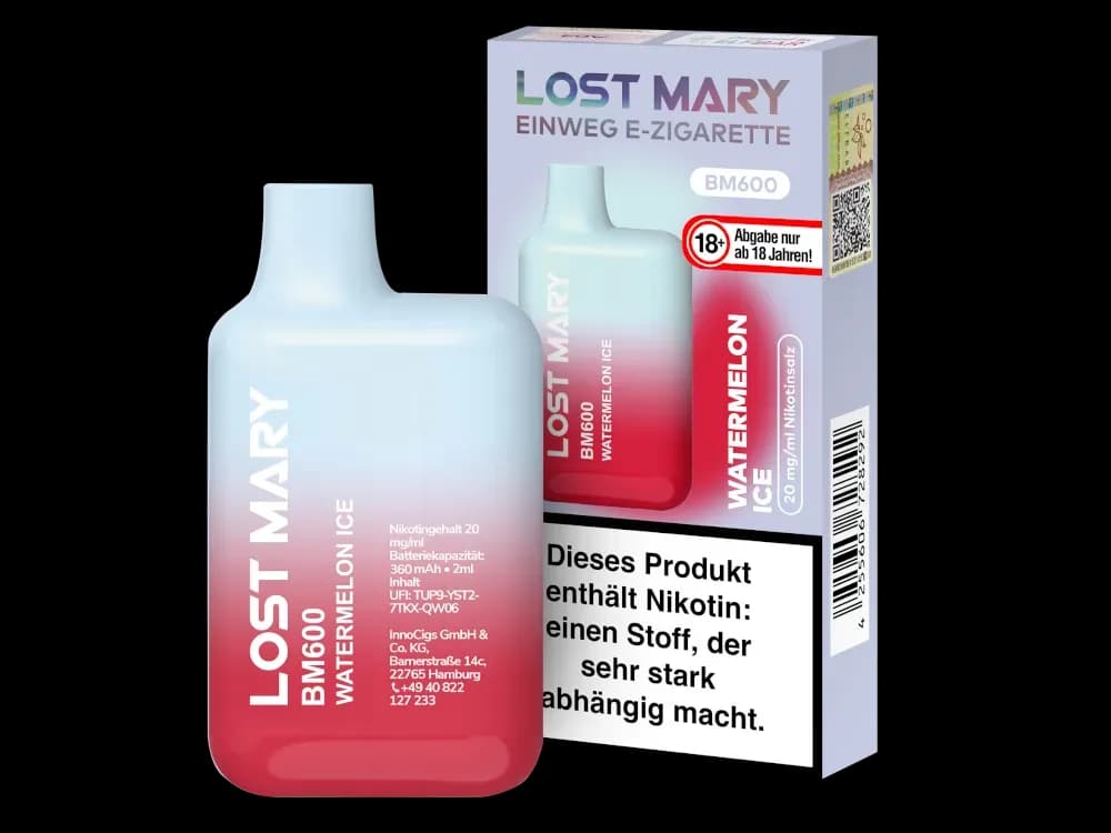 Lost Mary BM600 - Einweg E-Zigarette - 20mg/ml - Blueberry (Packung: 1er Packung / Stärke: 20 mg/ml / Geschmack: Watermelon Ice) (4475,00 EUR / liter)
