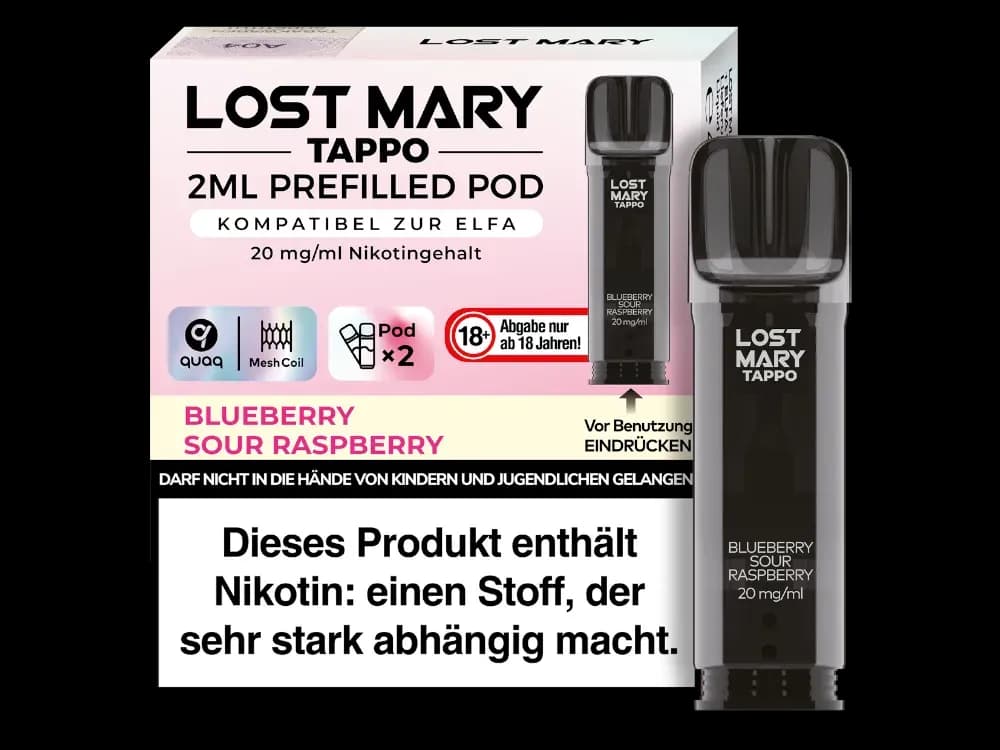 Lost Mary - Tappo Pod (2 Stück pro Packung) - Blue Razz Lemonade (Packung: 1er Packung / Stärke: 20 mg/ml / Geschmack: Blueberry Sour Raspberry)...