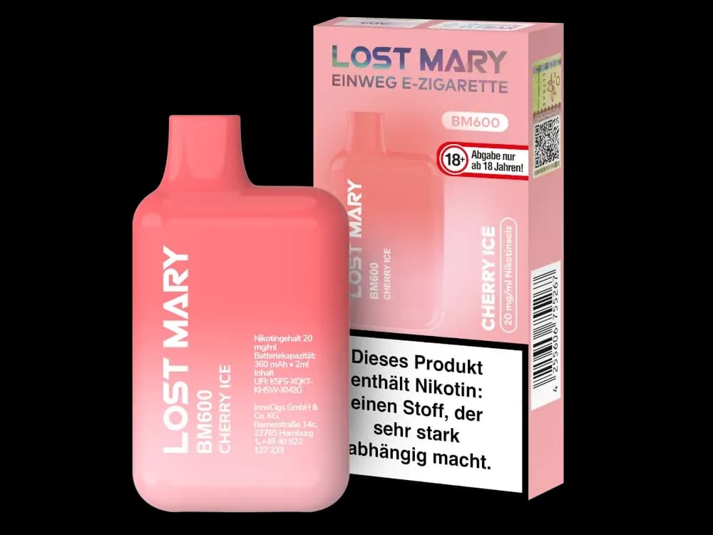 Lost Mary BM600 - Einweg E-Zigarette - 20mg/ml - Blueberry (Packung: 1er Packung / Stärke: 20 mg/ml / Geschmack: Cherry Ice) (4475,00 EUR / liter)