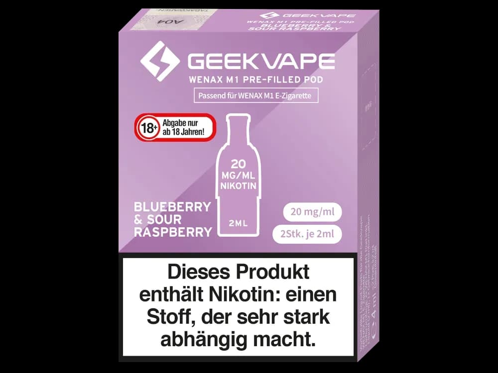 GeekVape - Wenax M1 Pod (2 Stück pro Packung) (Packung: 1er Packung / Stärke: 20 mg/ml / Geschmack: Blueberry & Sour Raspberry) (2487,50 EUR / liter)