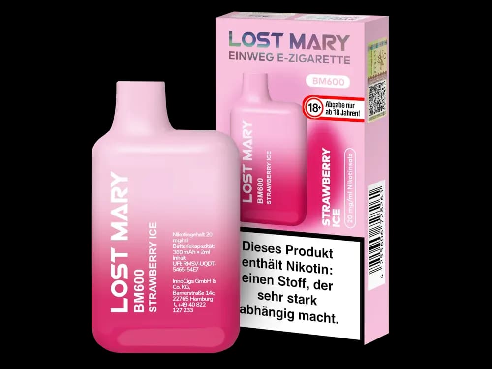 Lost Mary BM600 - Einweg E-Zigarette - 20mg/ml - Blueberry (Packung: 1er Packung / Stärke: 20 mg/ml / Geschmack: Strawberry Ice) (4475,00 EUR / liter)