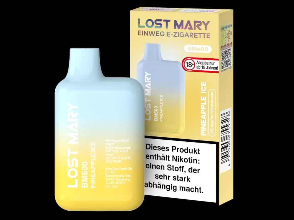 Lost Mary BM600 - Einweg E-Zigarette - 20mg/ml - Blueberry (Packung: 1er Packung / Stärke: 20 mg/ml / Geschmack: Pineapple Ice) (4475,00 EUR / liter)
