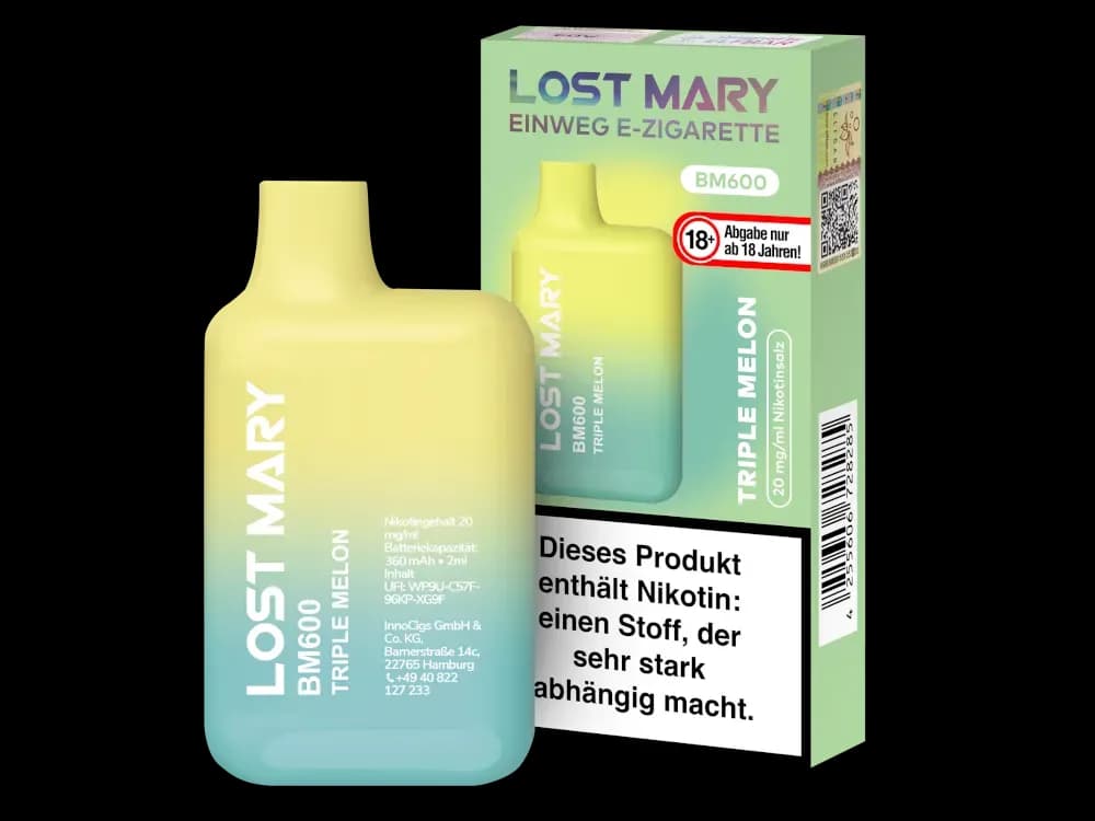 Lost Mary BM600 - Einweg E-Zigarette - 20mg/ml - Blueberry (Packung: 1er Packung / Stärke: 20 mg/ml / Geschmack: Triple Melon) (4475,00 EUR / liter)